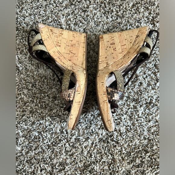 Prada Snake print strappy sandals cork wedge size 38.5 Chic Mob Wife - Picture 6 of 15